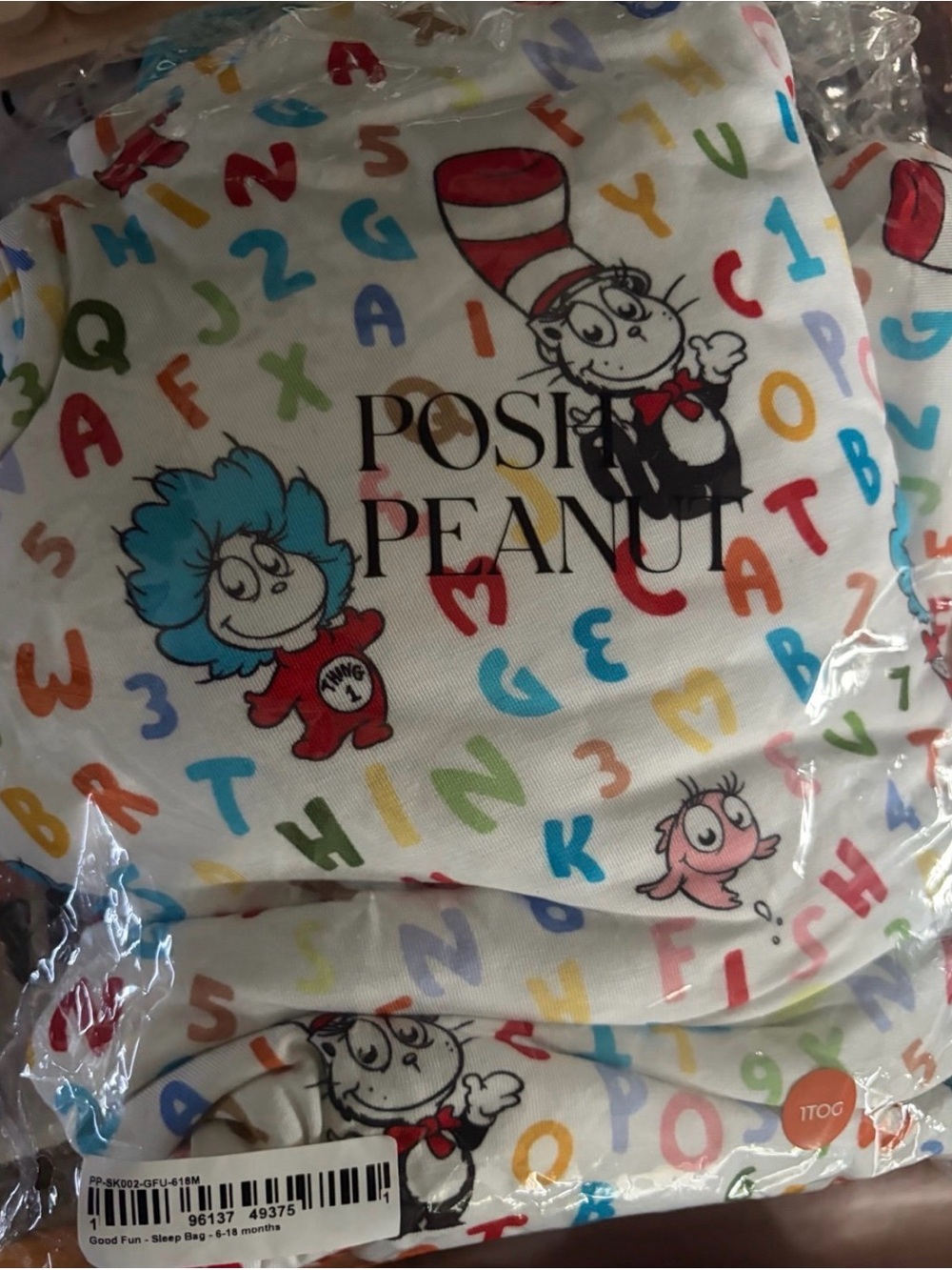 NEW Posh Peanut Multicolor ABC Thing 1 Dr. Seuss Character Sleep Bag